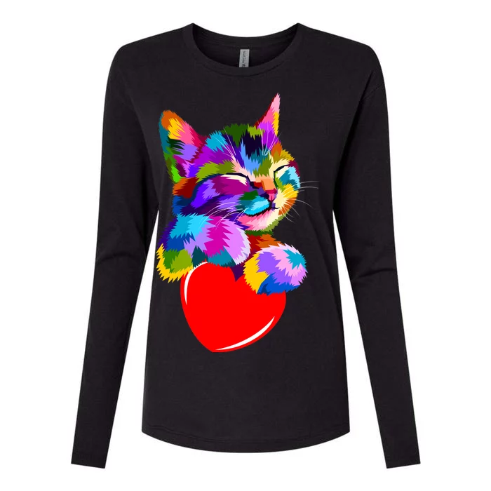 Colorful Cat Full Of Love Kitten Lovers Womens Cotton Relaxed Long Sleeve T-Shirt