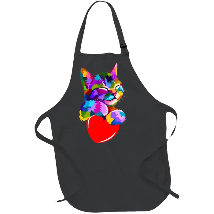 Colorful Cat Full Of Love Kitten Lovers Full-Length Apron With Pocket