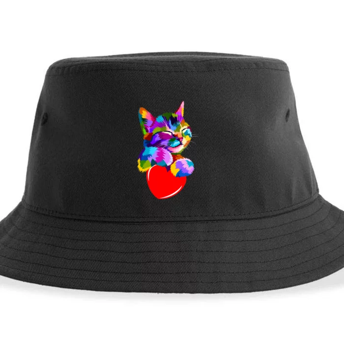 Colorful Cat Full Of Love Kitten Lovers Sustainable Bucket Hat