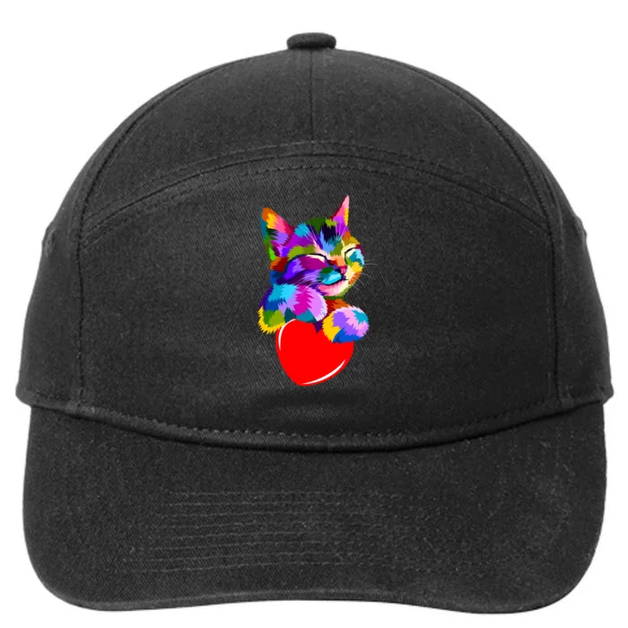 Colorful Cat Full Of Love Kitten Lovers 7-Panel Snapback Hat