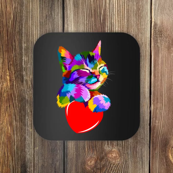 Colorful Cat Full Of Love Kitten Lovers Coaster