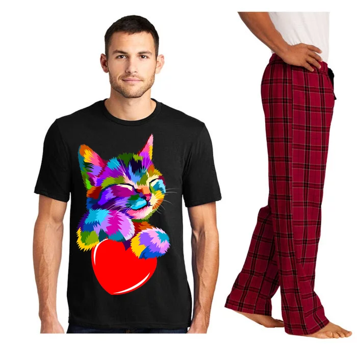 Colorful Cat Full Of Love Kitten Lovers Pajama Set