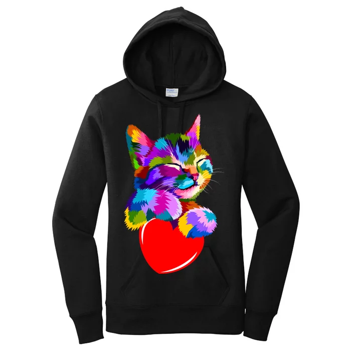 Colorful Cat Full Of Love Kitten Lovers Women's Pullover Hoodie