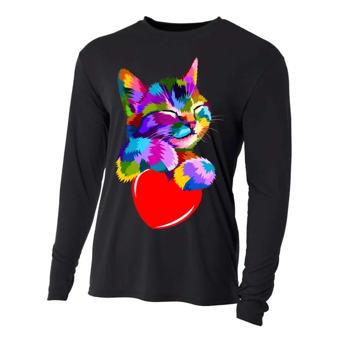 Colorful Cat Full Of Love Kitten Lovers Cooling Performance Long Sleeve Crew