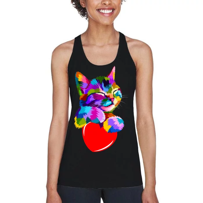 Colorful Cat Full Of Love Kitten Lovers Women's Racerback Tank