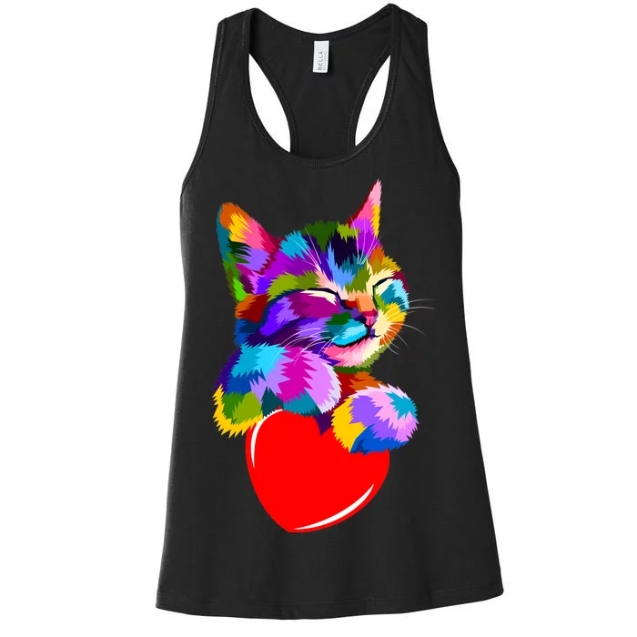 Colorful Cat Full Of Love Kitten Lovers Women's Racerback Tank