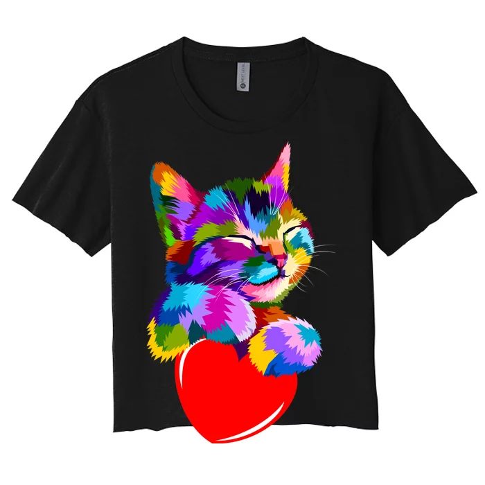 Colorful Cat Full Of Love Kitten Lovers Women's Crop Top Tee