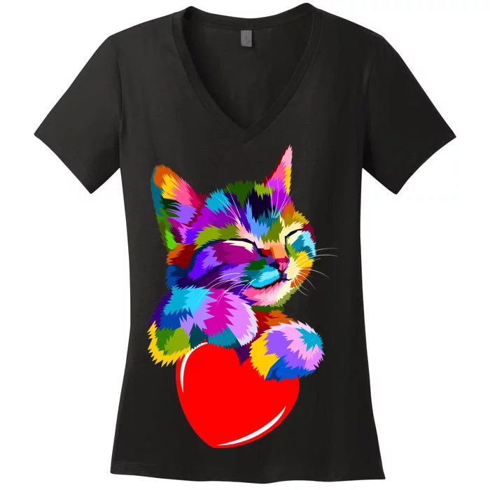 Colorful Cat Full Of Love Kitten Lovers Women's V-Neck T-Shirt