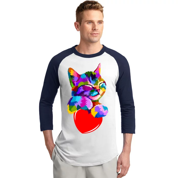 Colorful Cat Full Of Love Kitten Lovers Baseball Sleeve Shirt