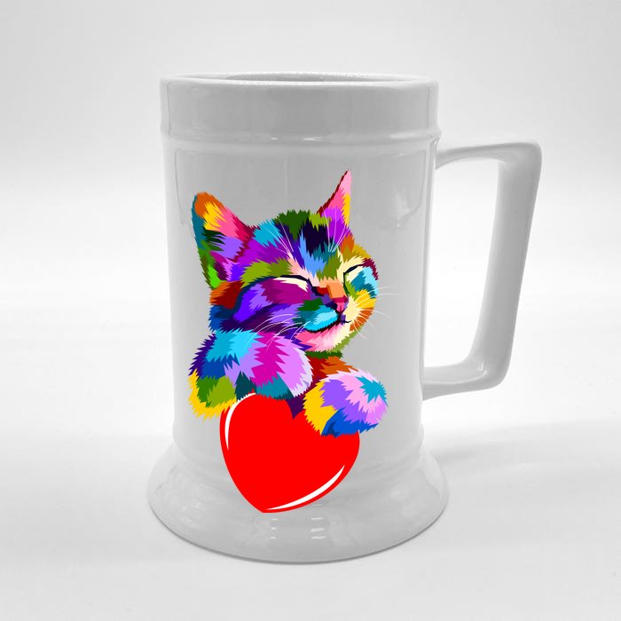 Colorful Cat Full Of Love Kitten Lovers Front & Back Beer Stein