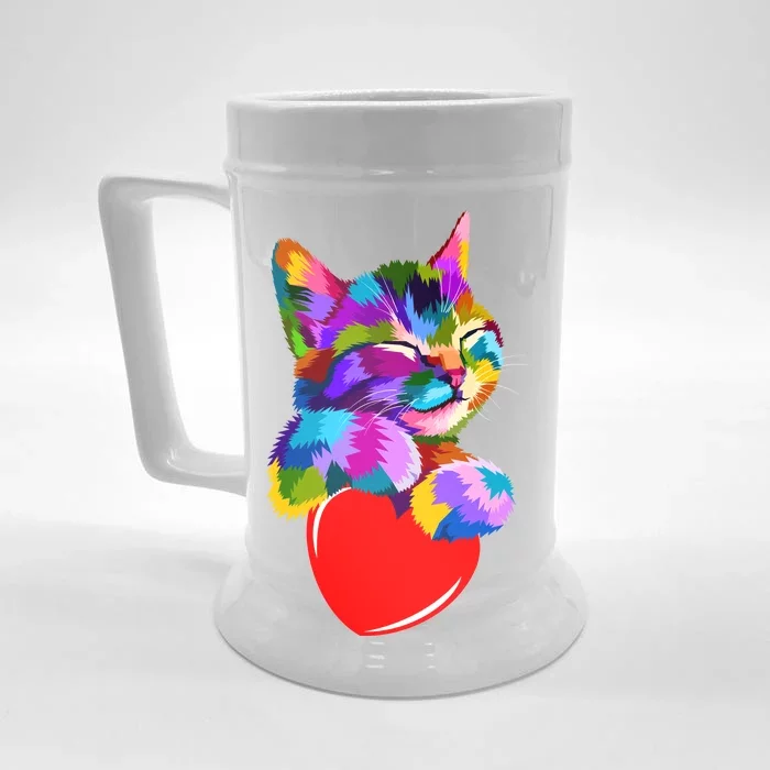 Colorful Cat Full Of Love Kitten Lovers Front & Back Beer Stein