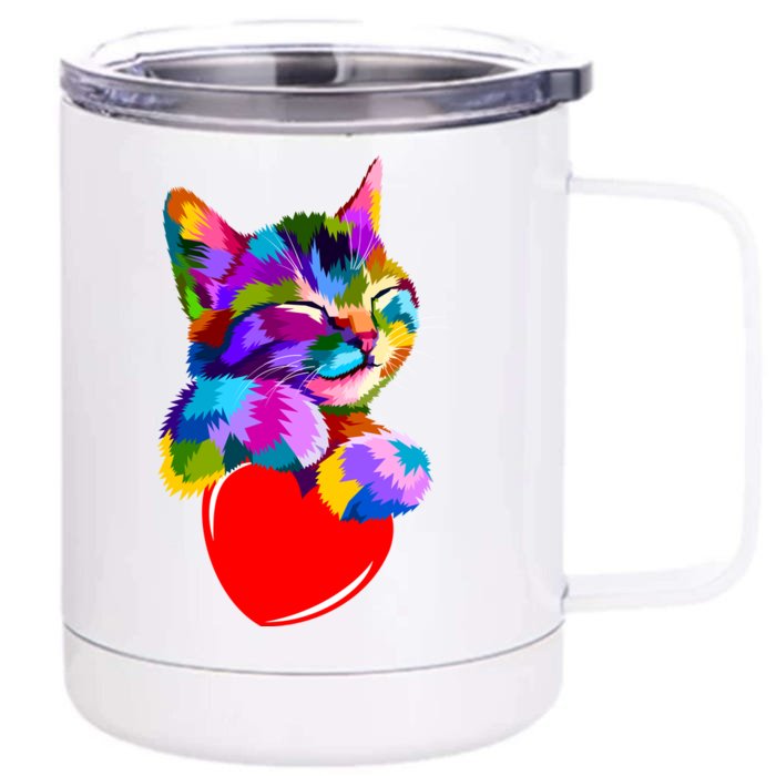 Colorful Cat Full Of Love Kitten Lovers Front & Back 12oz Stainless Steel Tumbler Cup