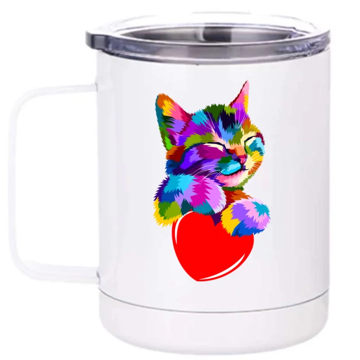 Colorful Cat Full Of Love Kitten Lovers Front & Back 12oz Stainless Steel Tumbler Cup