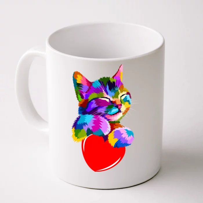 Colorful Cat Full Of Love Kitten Lovers Front & Back Coffee Mug