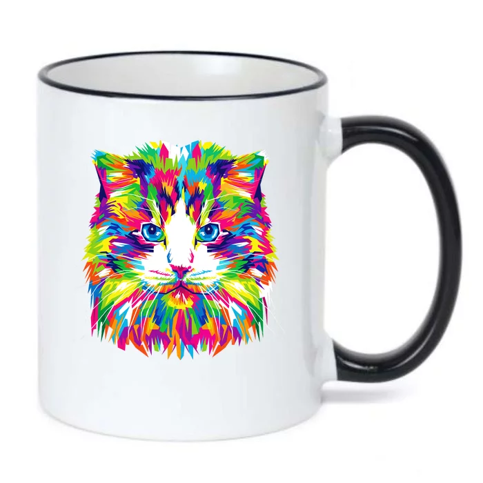 Colorful Cat Pattern Black Color Changing Mug