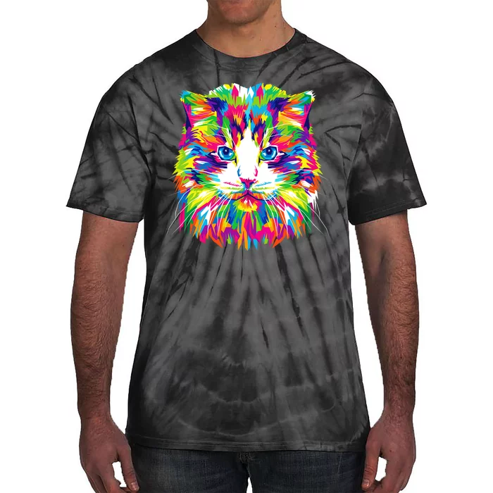 Colorful Cat Pattern Tie-Dye T-Shirt