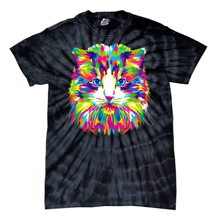 Colorful Cat Pattern Tie-Dye T-Shirt