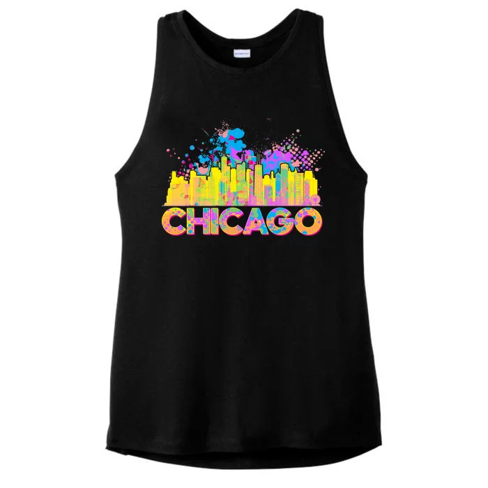 Colorful Chicago Skyline Paint Ladies Tri-Blend Wicking Tank