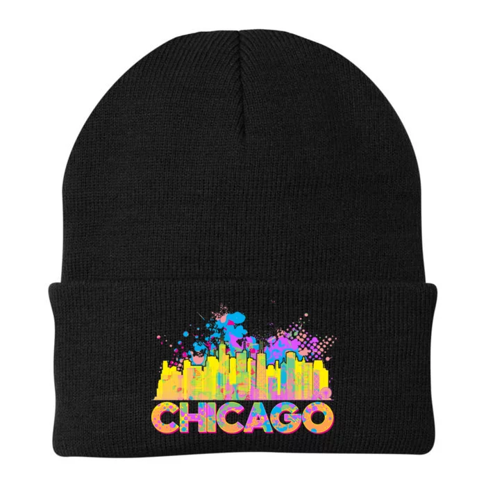 Colorful Chicago Skyline Paint Knit Cap Winter Beanie