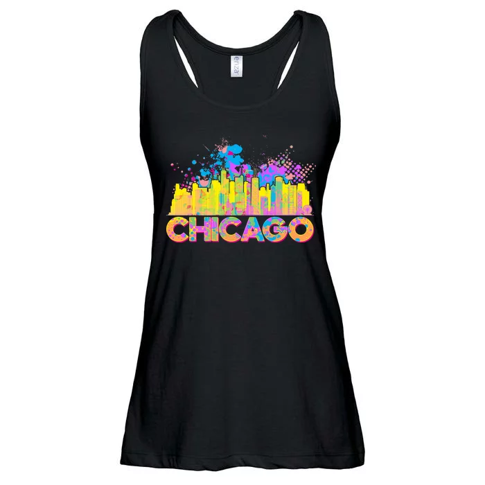 Colorful Chicago Skyline Paint Ladies Essential Flowy Tank