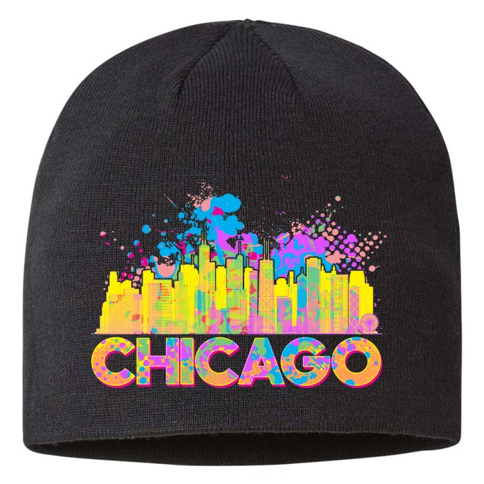 Colorful Chicago Skyline Paint 8 1/2in Sustainable Knit Beanie