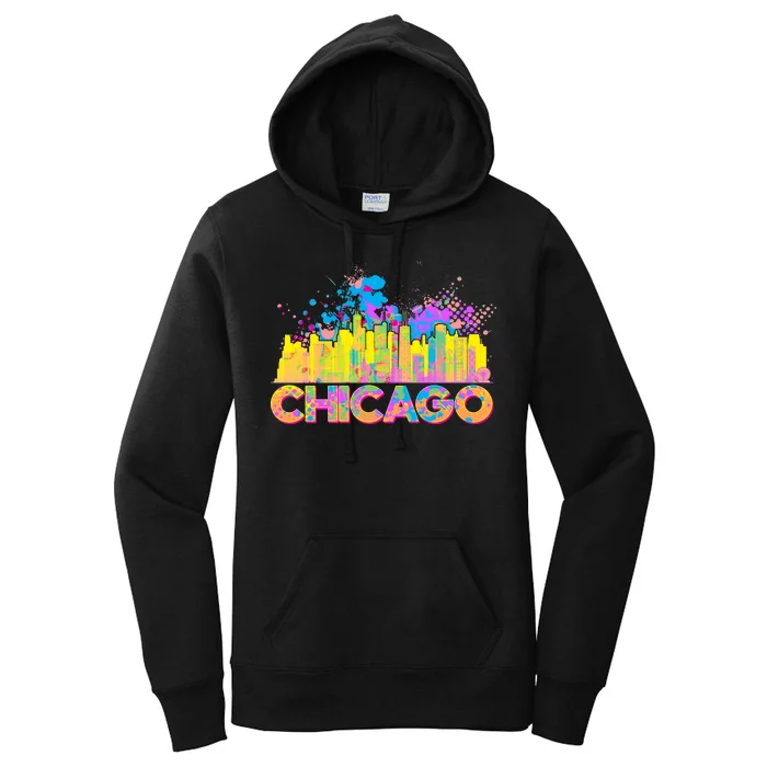 Colorful Chicago Skyline Paint Women's Pullover Hoodie