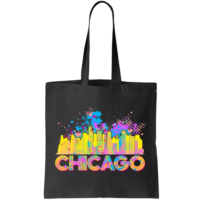 Colorful Chicago Skyline Paint Tote Bag