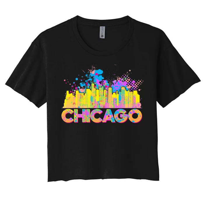 Colorful Chicago Skyline Paint Women's Crop Top Tee