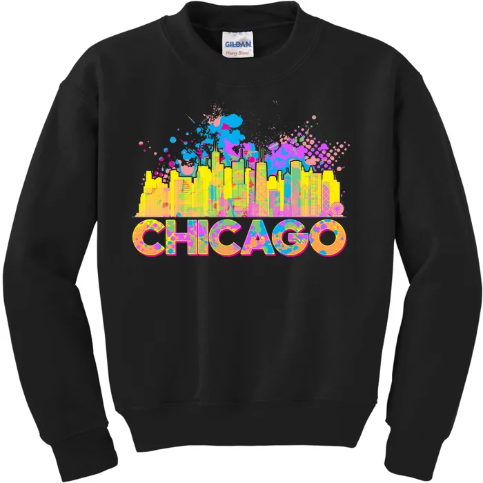 Colorful Chicago Skyline Paint Kids Sweatshirt