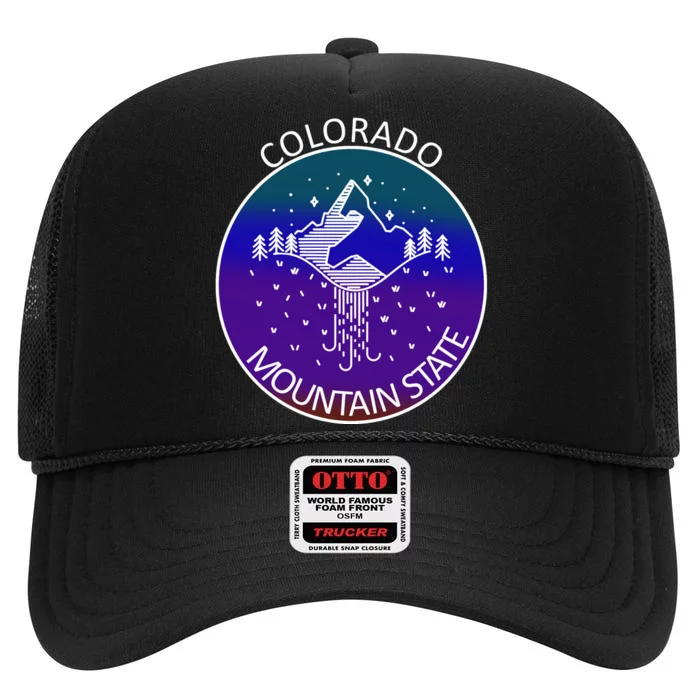 Colorful Colorado Mountain State Logo High Crown Mesh Trucker Hat