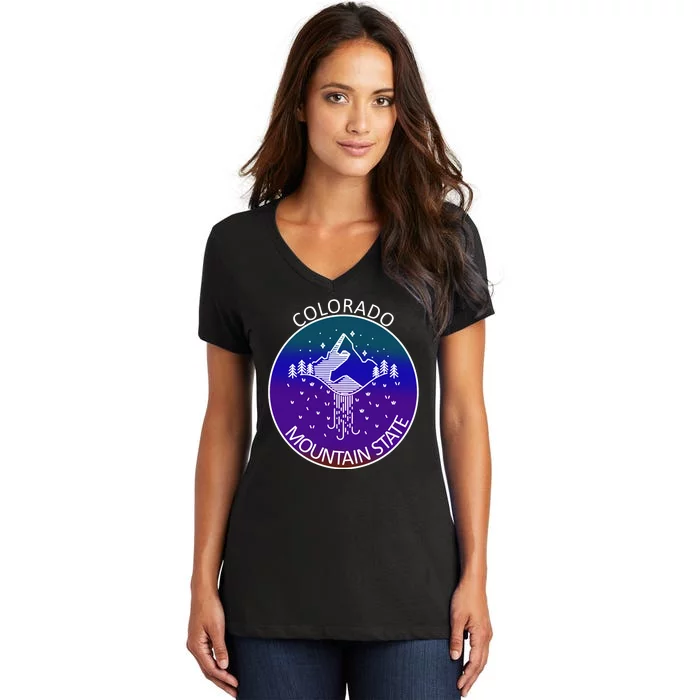 Colorful Colorado Mountain State Logo Women's V-Neck T-Shirt