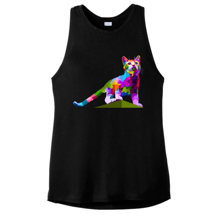 Colorful Curious Kitten Ladies Tri-Blend Wicking Tank