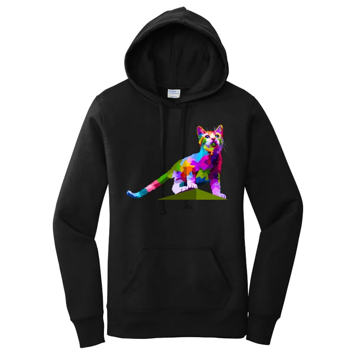 Colorful Curious Kitten Women's Pullover Hoodie