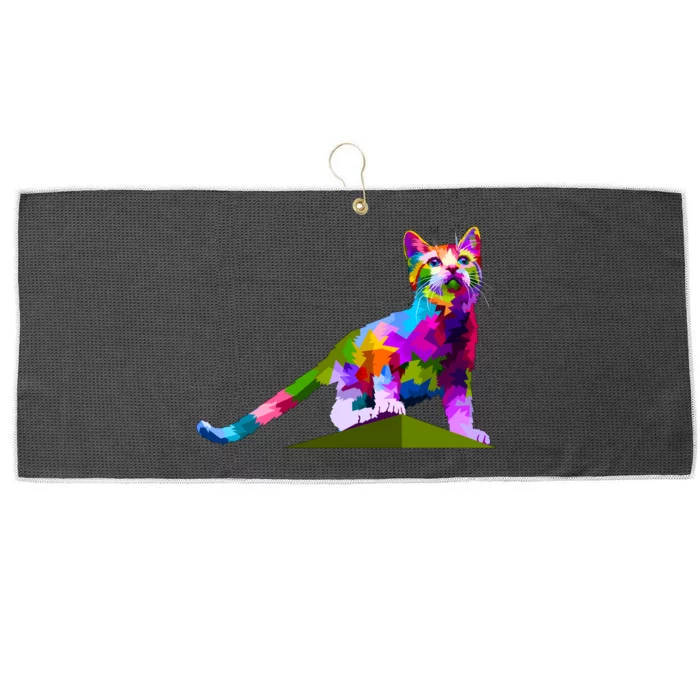 Colorful Curious Kitten Large Microfiber Waffle Golf Towel