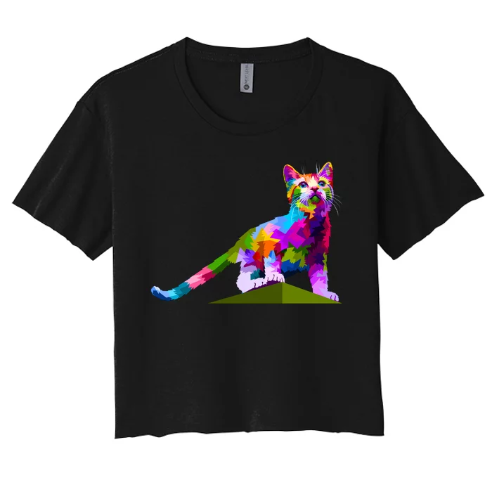 Colorful Curious Kitten Women's Crop Top Tee