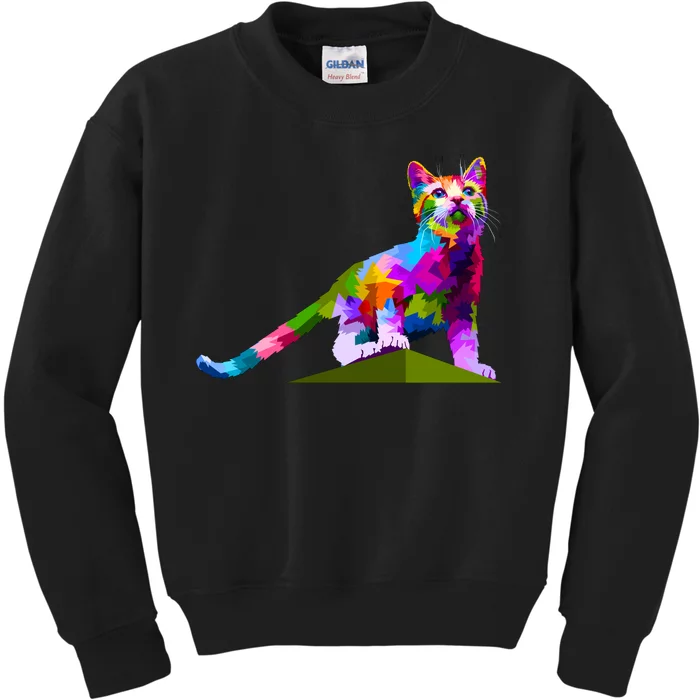 Colorful Curious Kitten Kids Sweatshirt