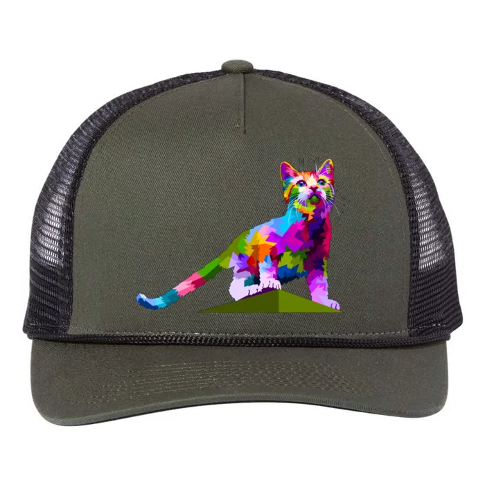 Colorful Curious Kitten Retro Rope Trucker Hat Cap