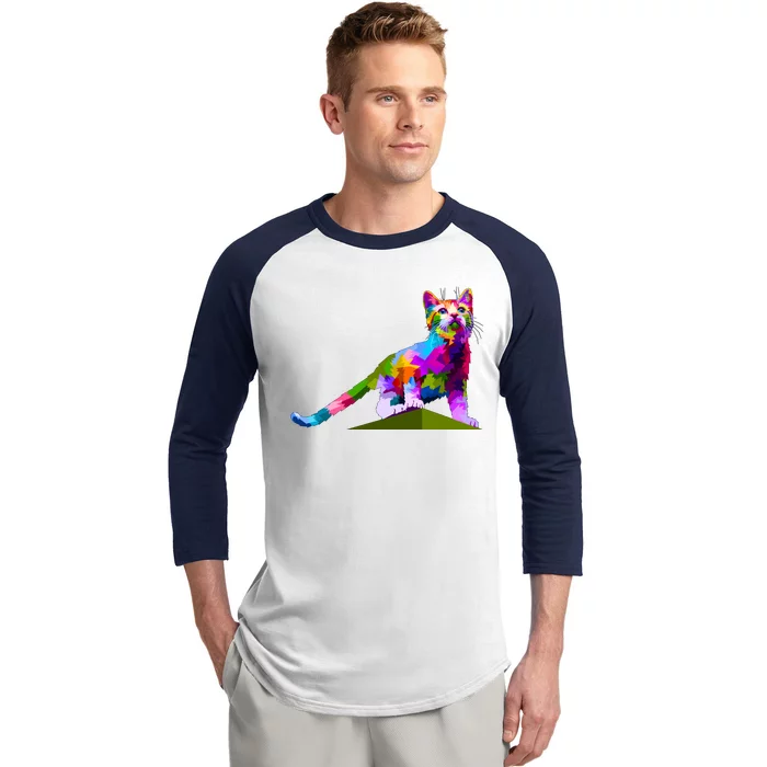 Colorful Curious Kitten Baseball Sleeve Shirt