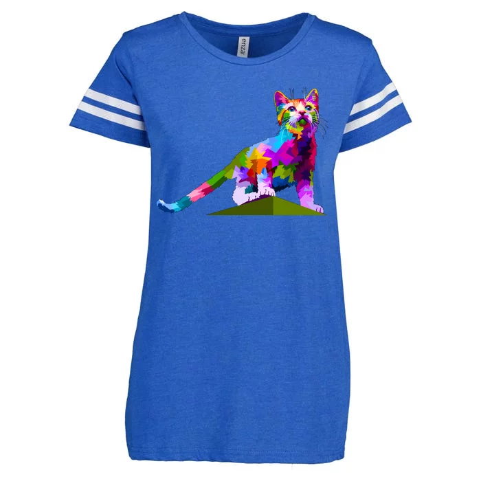 Colorful Curious Kitten Enza Ladies Jersey Football T-Shirt