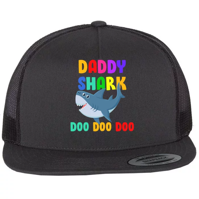 Colorful Daddy Shark Doo Doo Doo Flat Bill Trucker Hat