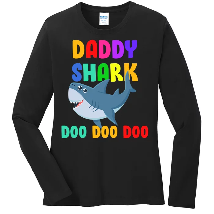 Colorful Daddy Shark Doo Doo Doo Ladies Long Sleeve Shirt