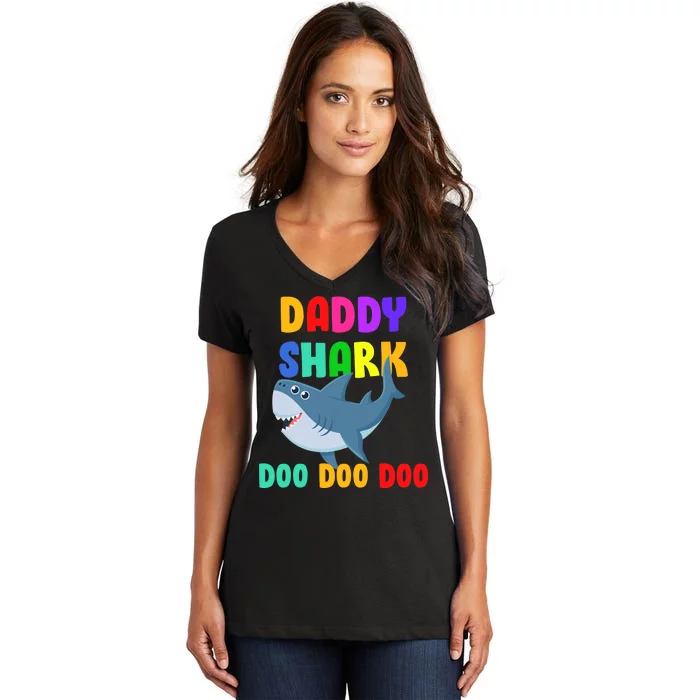 Colorful Daddy Shark Doo Doo Doo Women's V-Neck T-Shirt