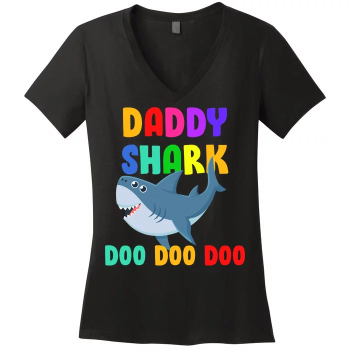 Colorful Daddy Shark Doo Doo Doo Women's V-Neck T-Shirt