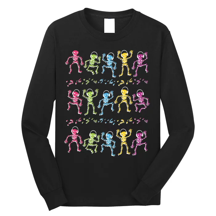 Colorful Dancing Skeletons Headphones Long Sleeve Shirt