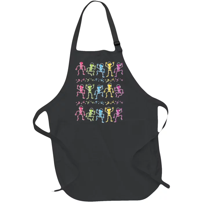 Colorful Dancing Skeletons Headphones Full-Length Apron With Pocket