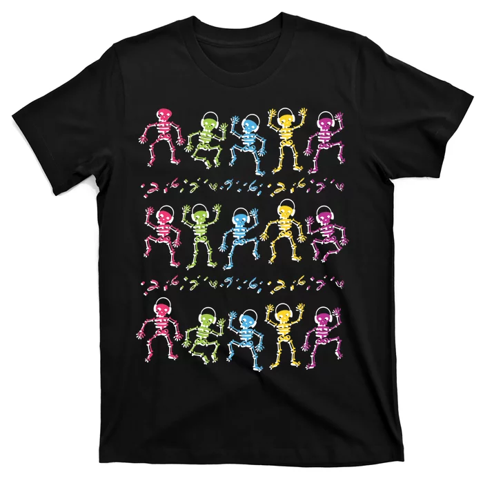 Colorful Dancing Skeletons Headphones T-Shirt