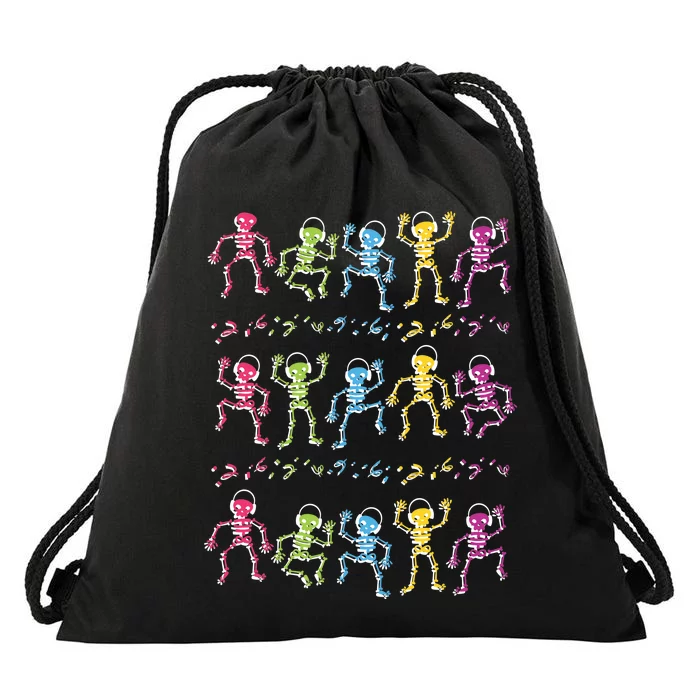 Colorful Dancing Skeletons Headphones Drawstring Bag