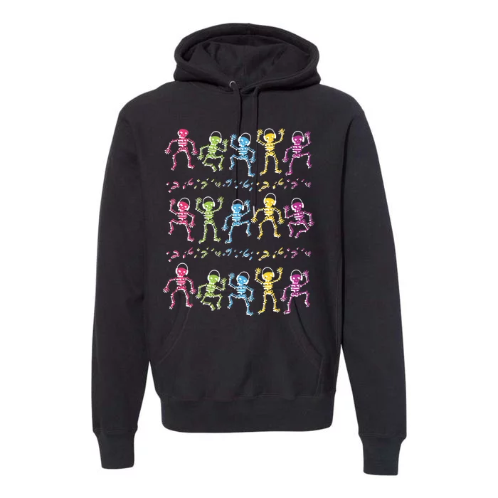 Colorful Dancing Skeletons Headphones Premium Hoodie