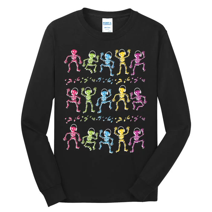 Colorful Dancing Skeletons Headphones Tall Long Sleeve T-Shirt