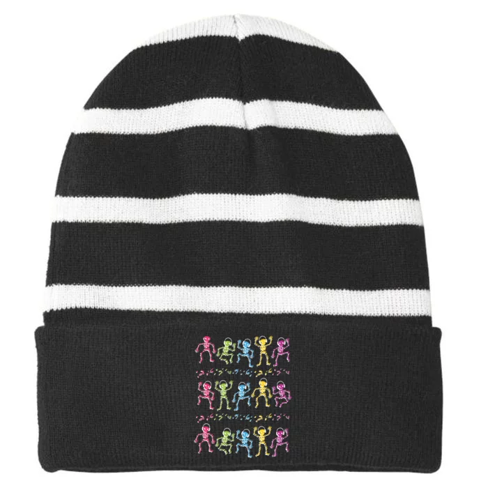 Colorful Dancing Skeletons Headphones Striped Beanie with Solid Band